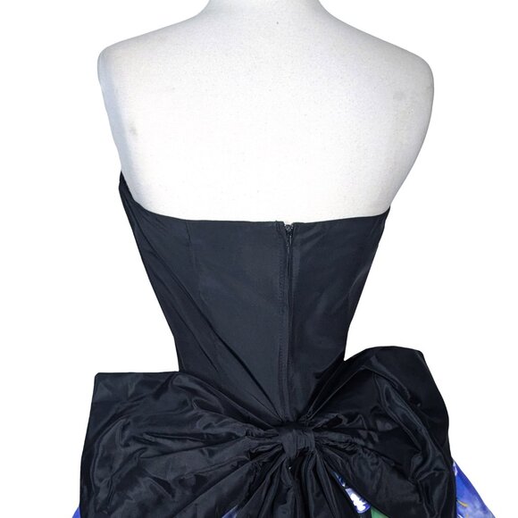 Vintage 80s Strapless Blue Floral Print Short Tiered Prom Cocktail Party Dress M - Picture 5 of 12